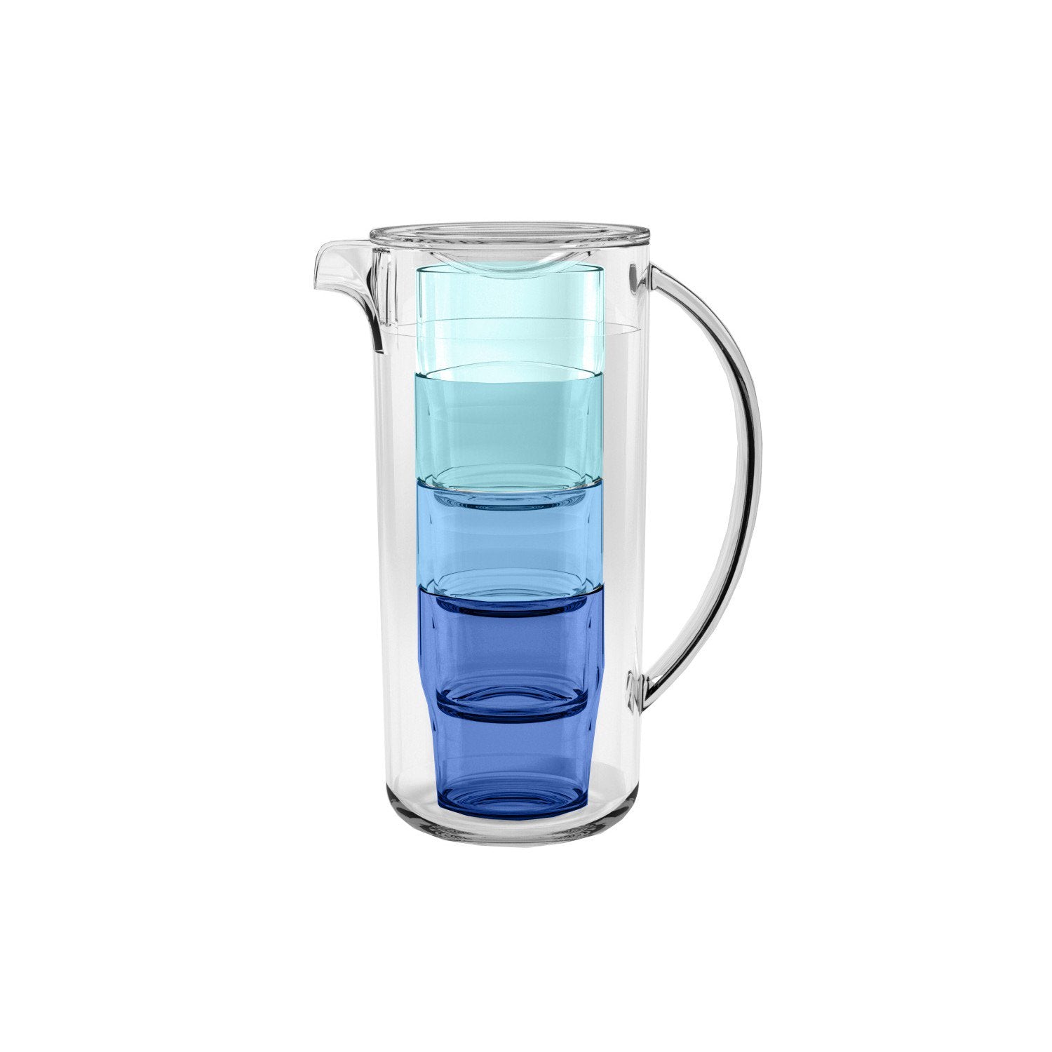 Acrylic Pitcher with Lid & Nested Stacking Blue Cups (Set of 4)