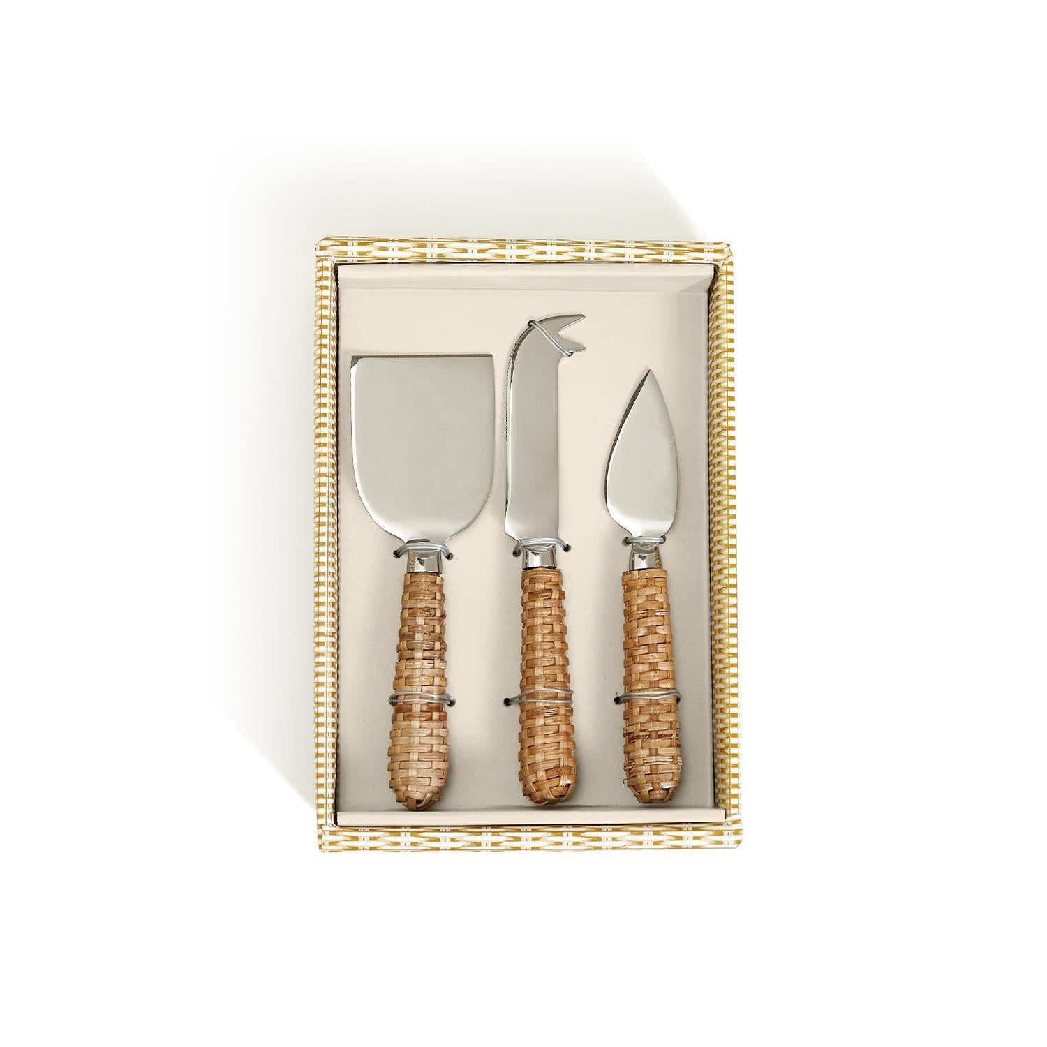 Wicker Weave Cheese Knives (Set of 3)