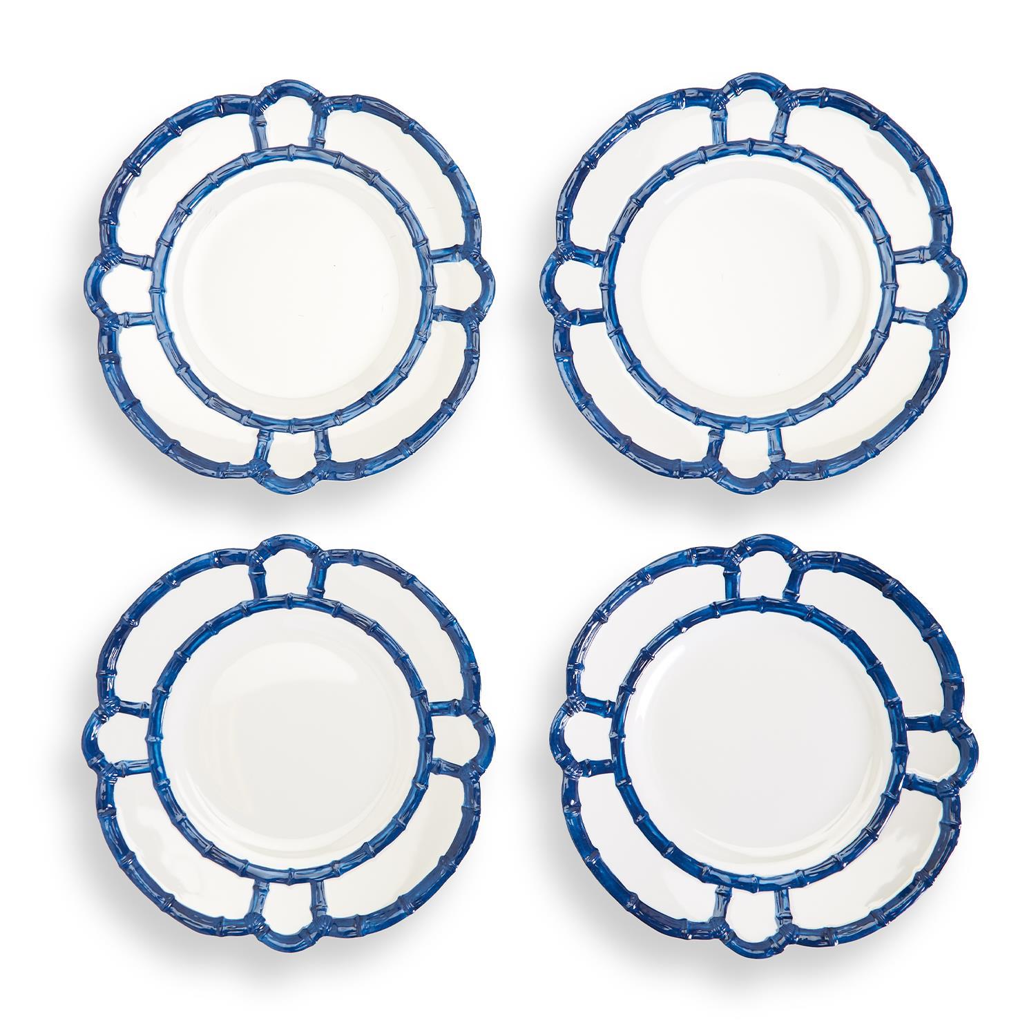 Blue Bamboo Trim Dinner Plates (Set of 4)