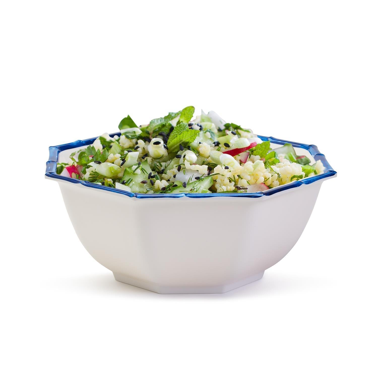Blue Bamboo Trim Octagonal Serving Bowl