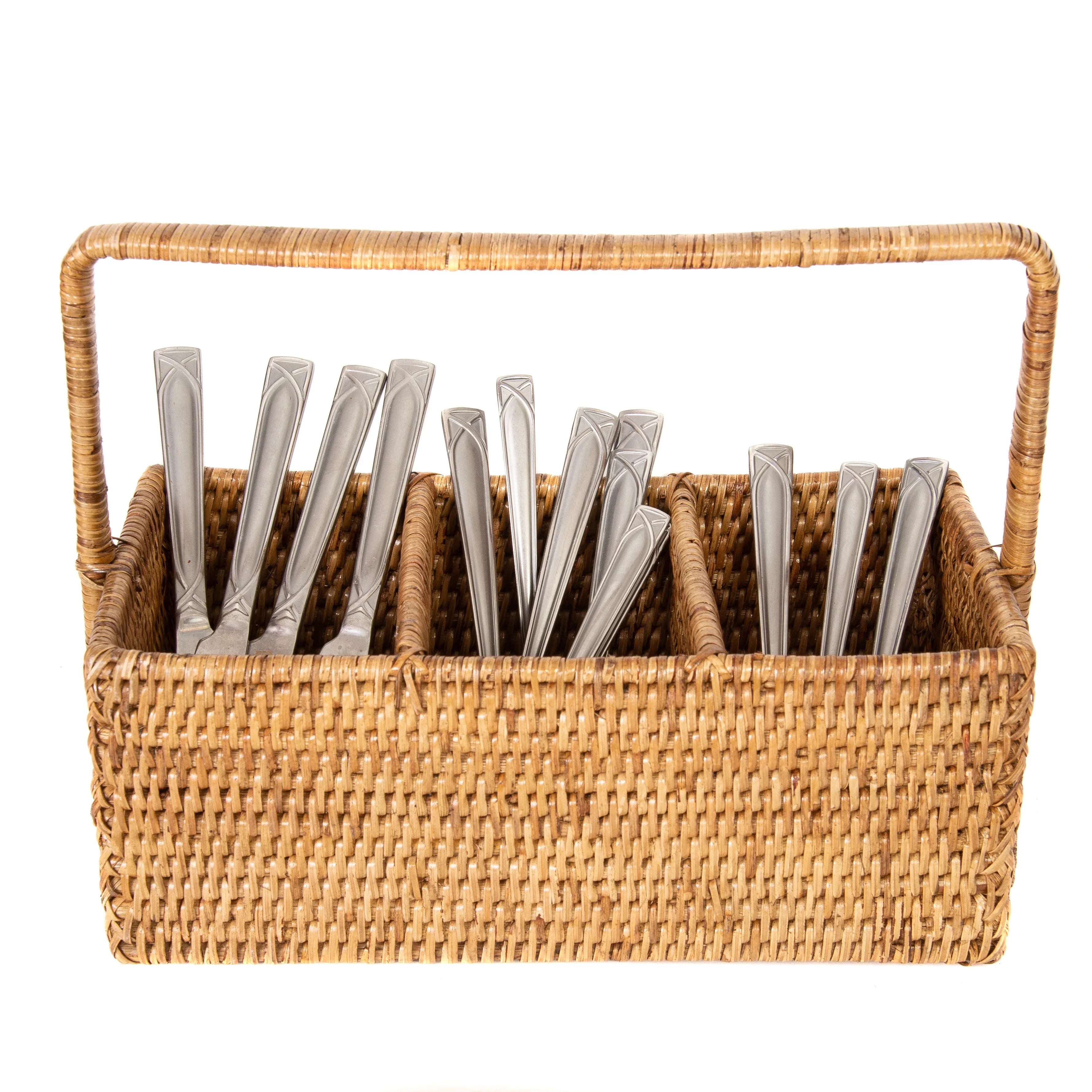 Rattan 3-Section Caddy or Cutlery Holder