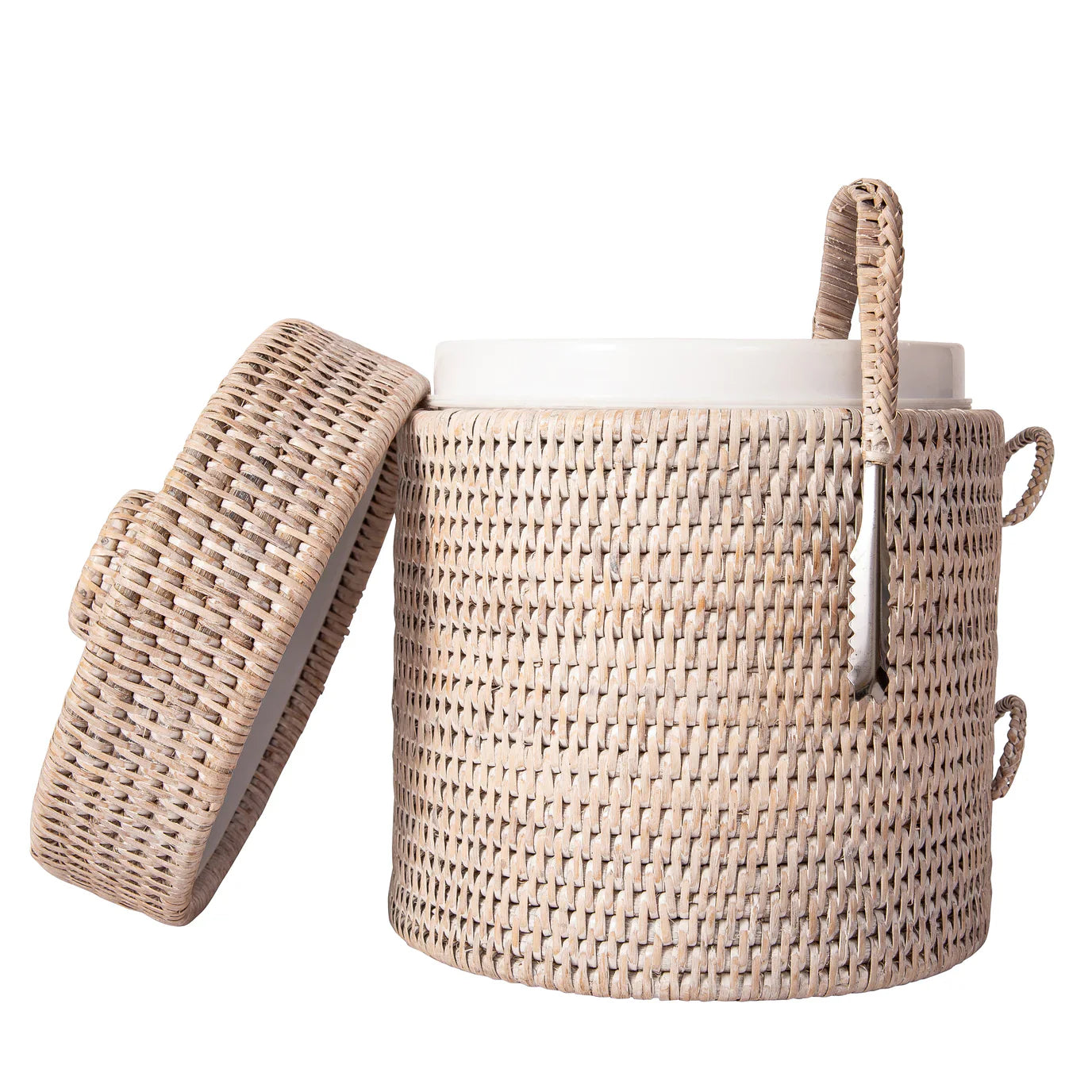 Ice Bucket with Tongs (White Wash)