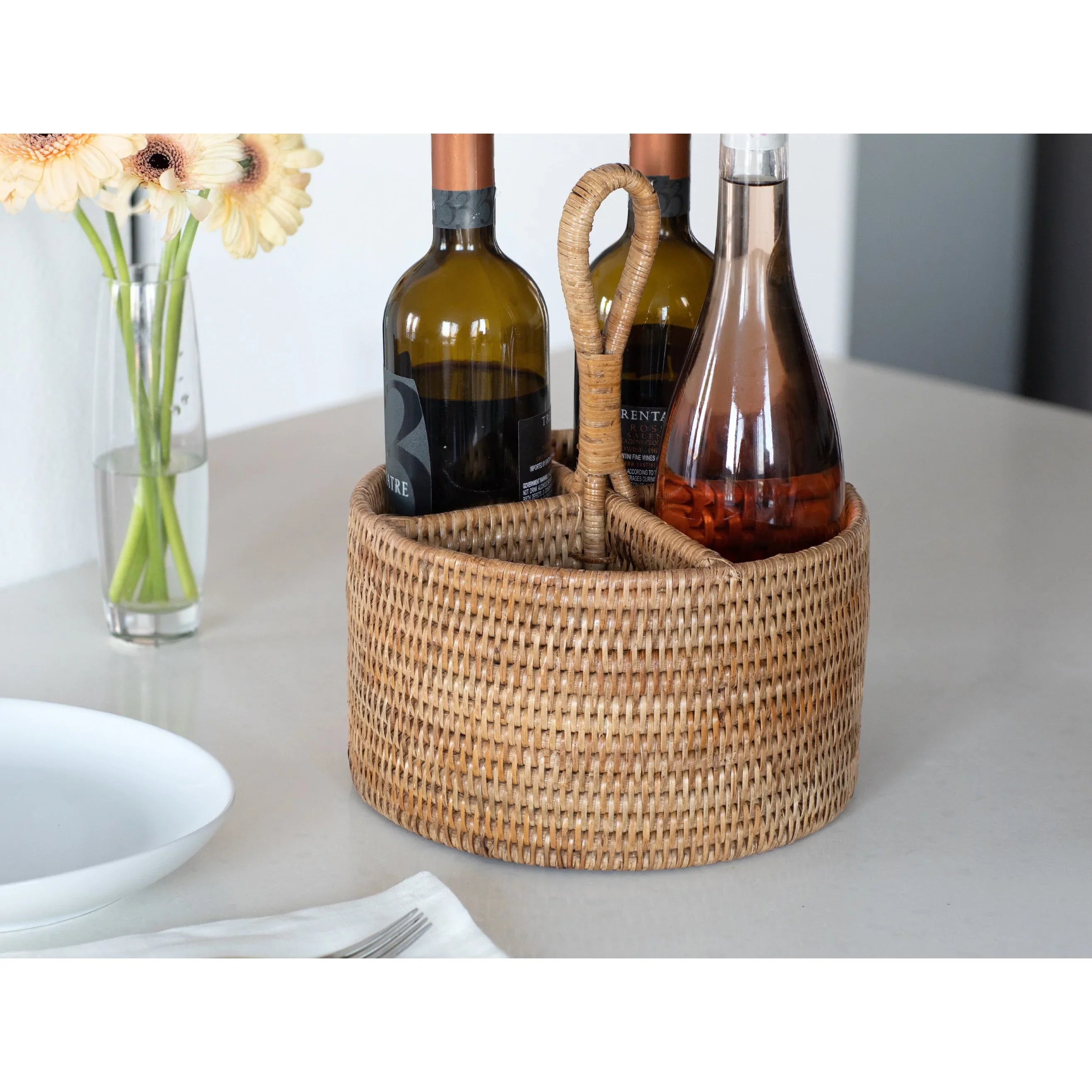 Rattan 4-Section Caddy or Cutlery Holder