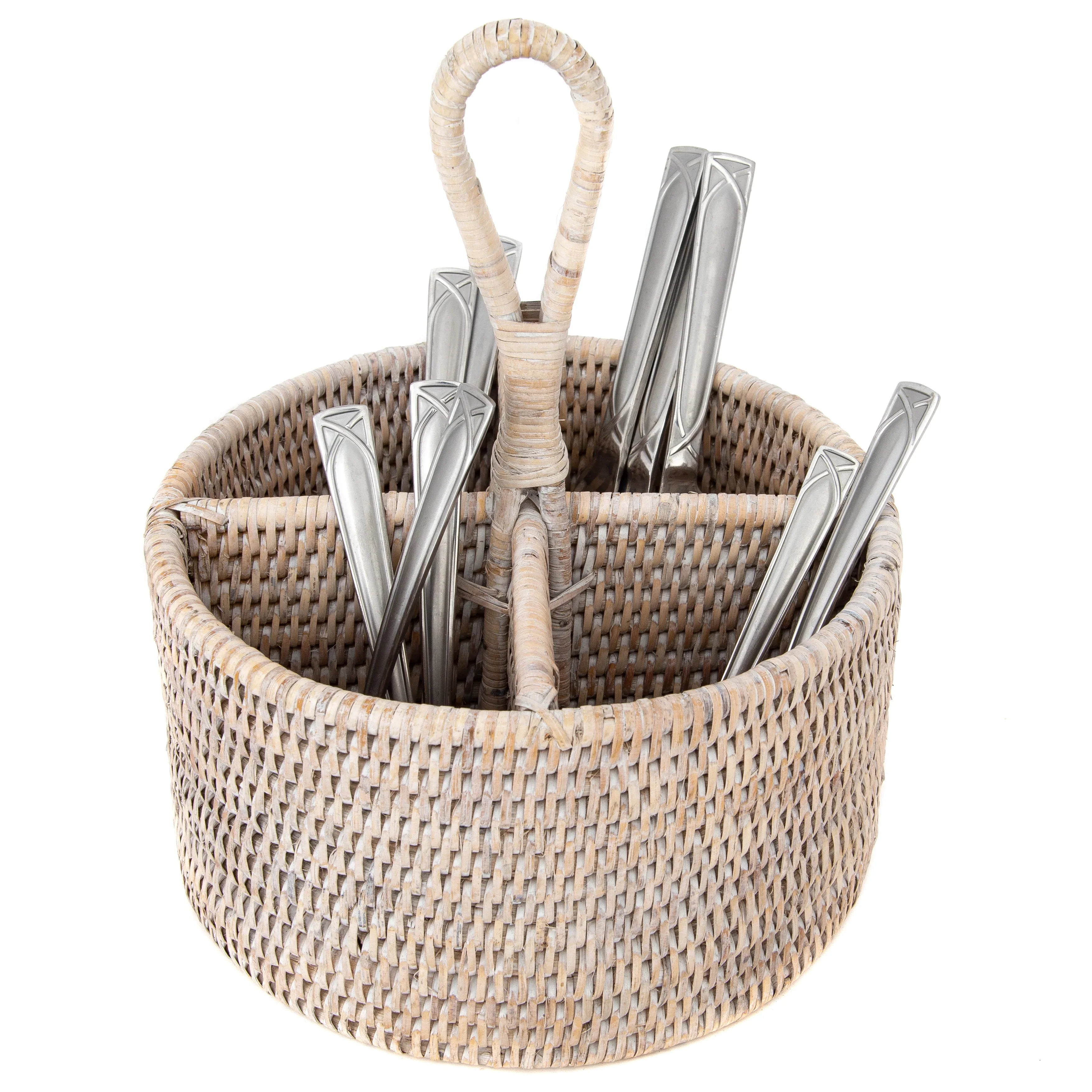 Rattan 4-Section Caddy or Cutlery Holder