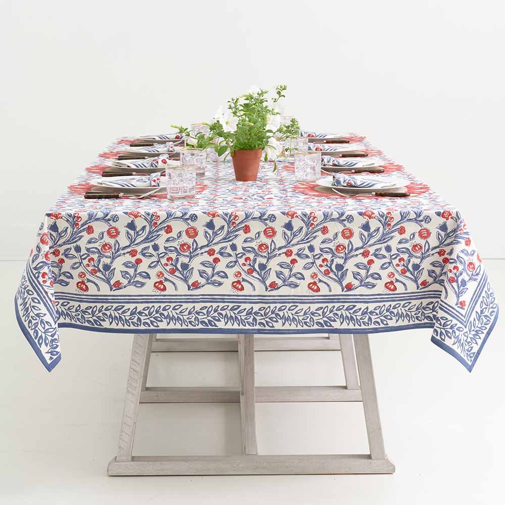 Emma Red and Blue Square Tablecloth