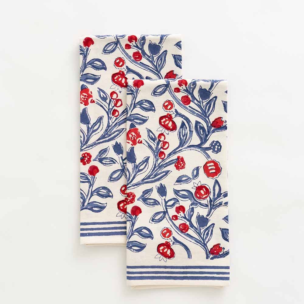Emma Red and Blue Tea Towel (Set of 2)