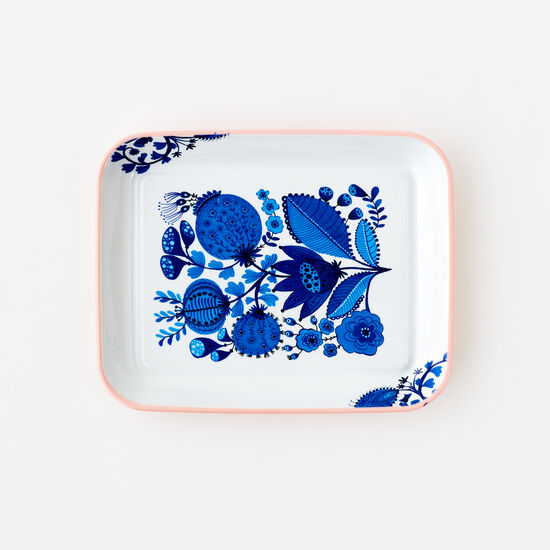 Blue & White with Pink Border "Enamel" Tray