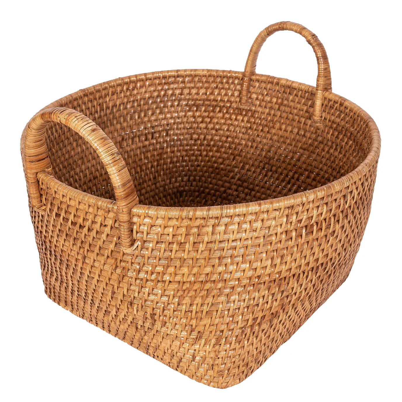 Round Rattan Basket with Hoop Handles