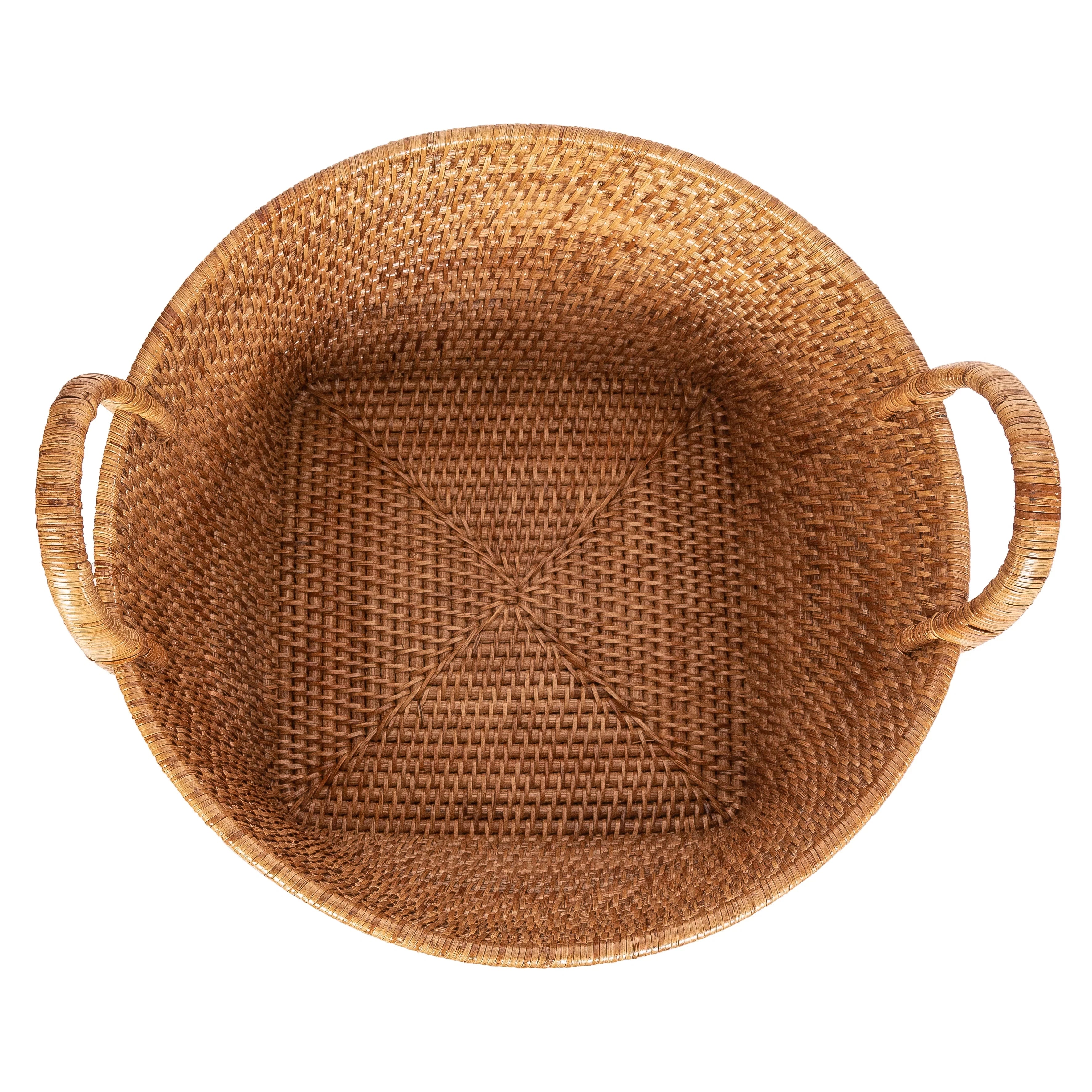 Round Rattan Basket with Hoop Handles