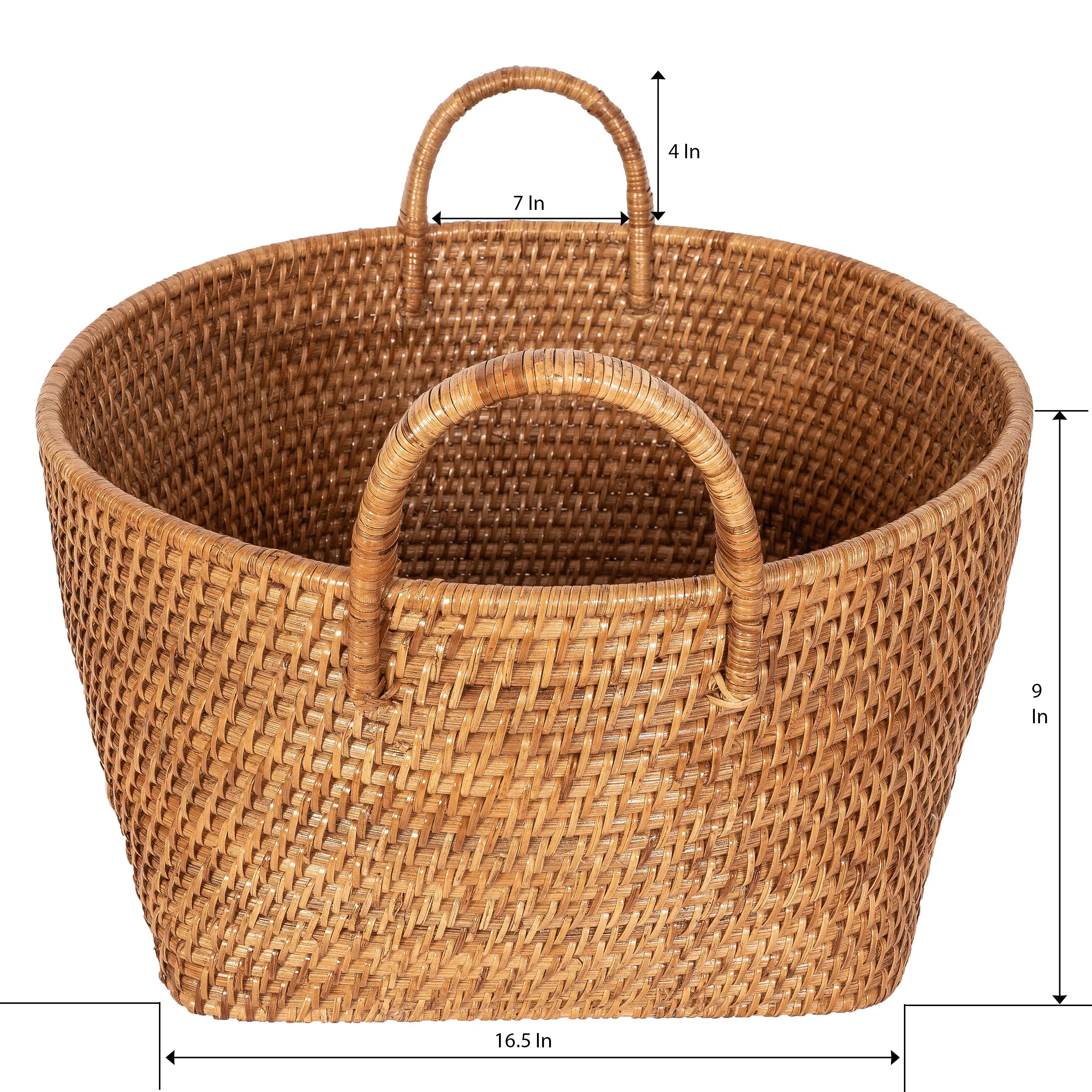 Round Rattan Basket with Hoop Handles