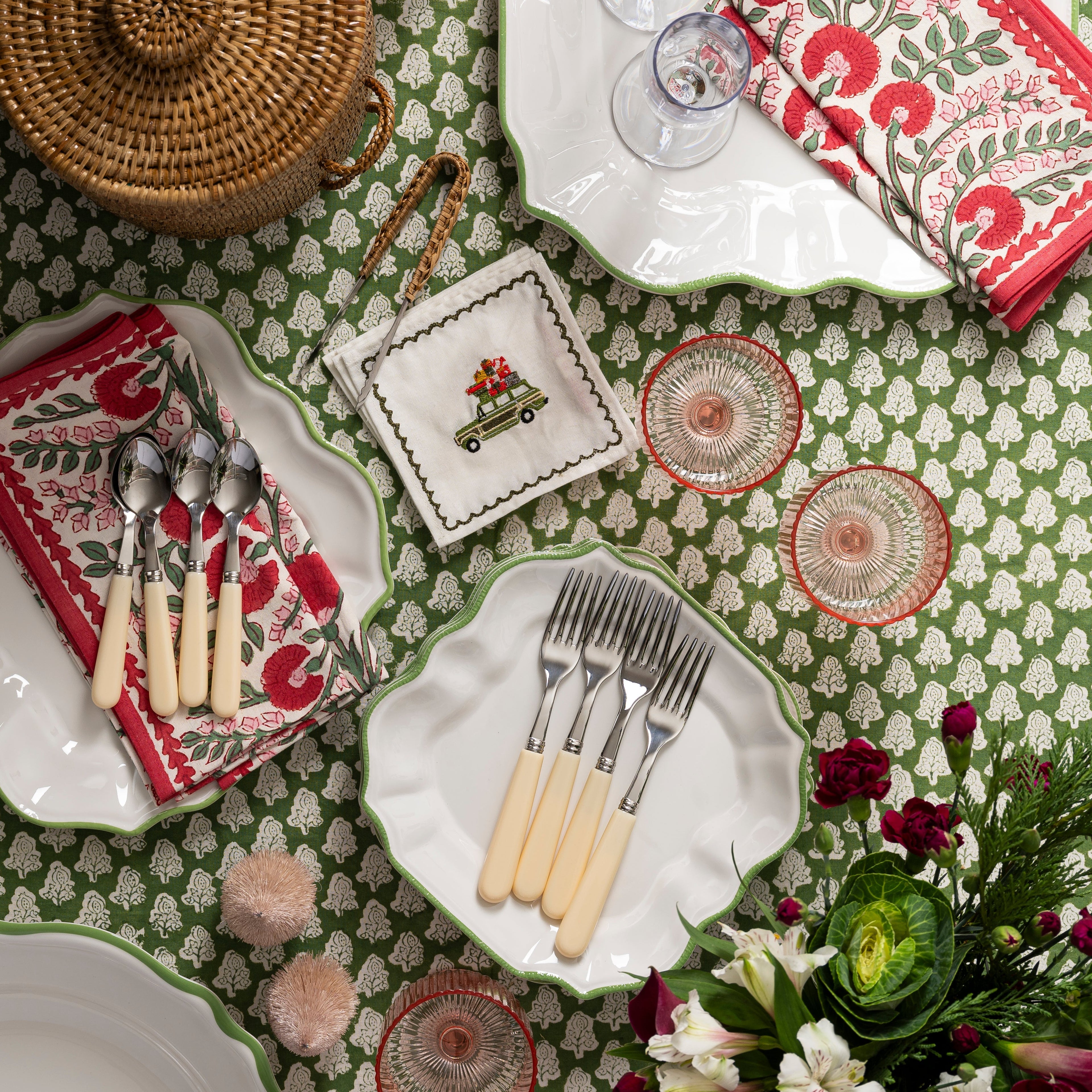 Green Pom 60"x120" Tablecloth
