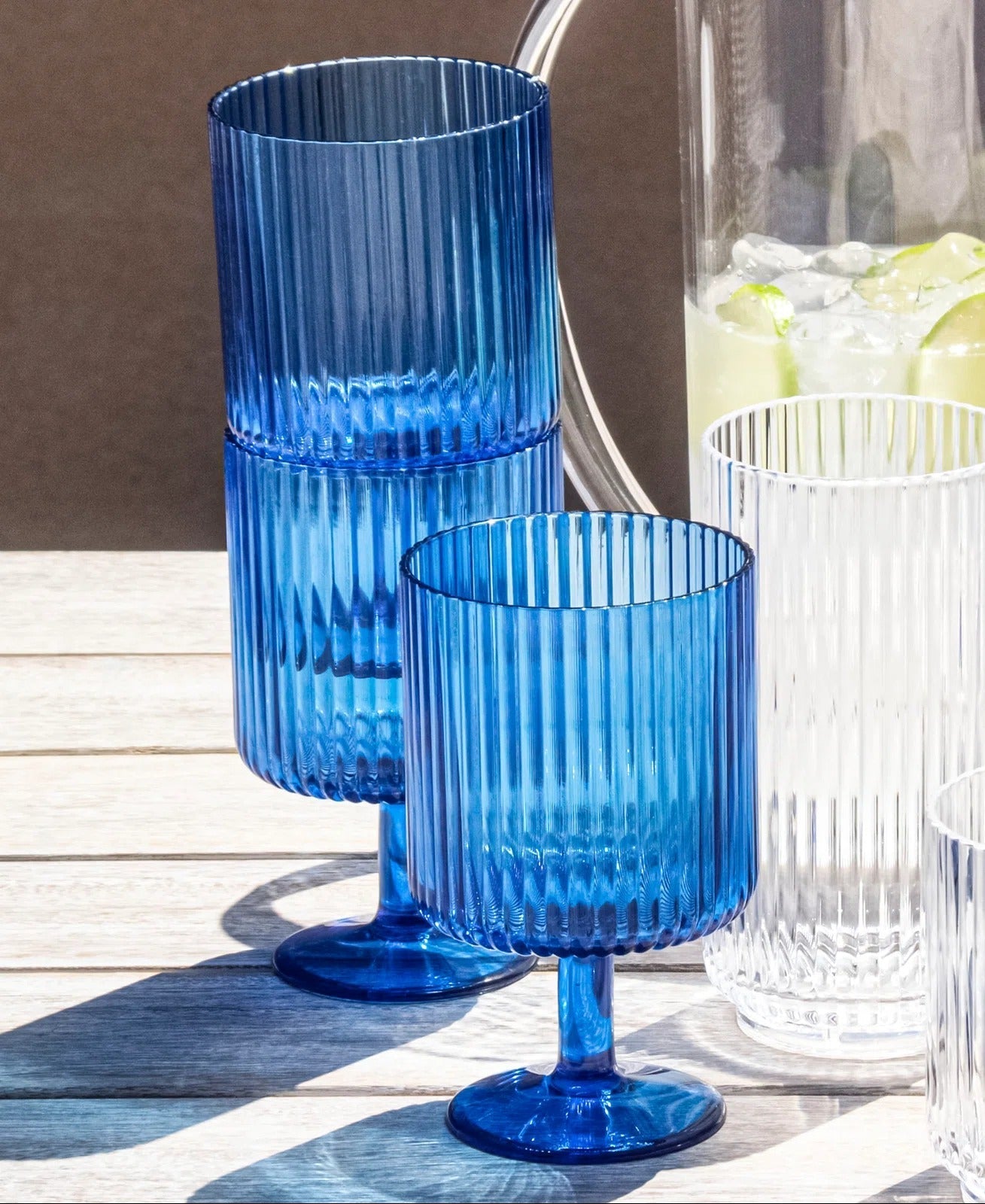 Fluted Stacking Acrylic Goblet, Cobalt Blue  (Set of 4)