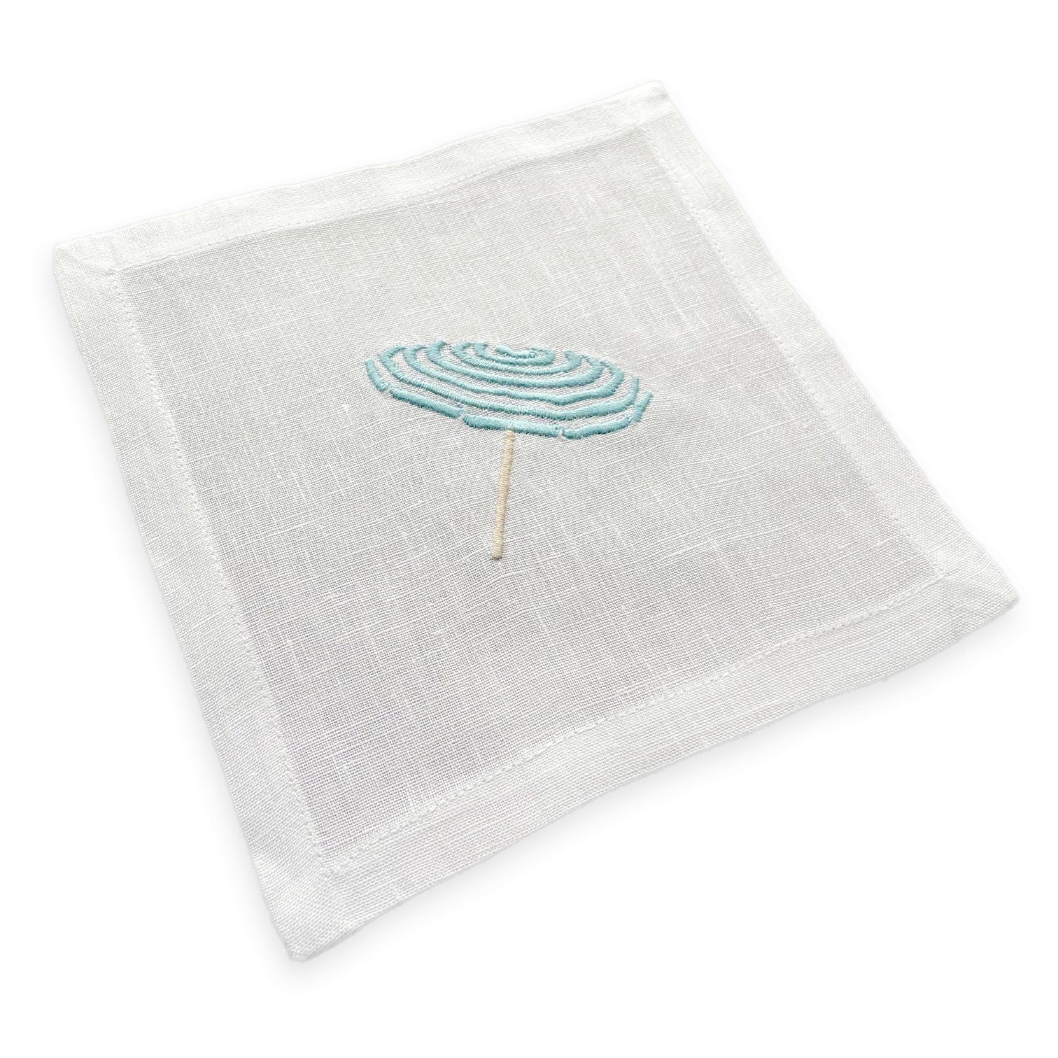 Aqua Beach Umbrella, Linen Cocktail Napkins (Set of 4)