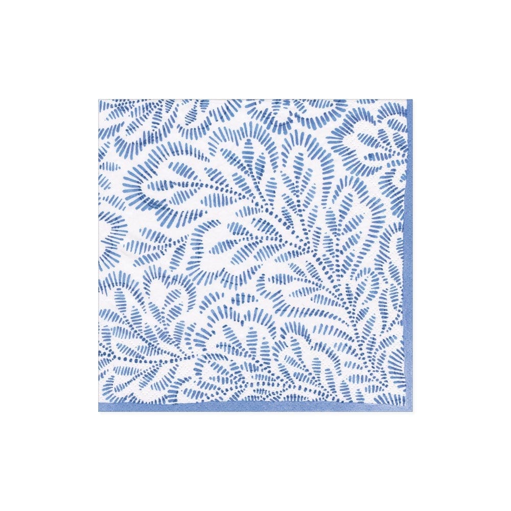 Blue Block Print Leaves Cocktail Napkin