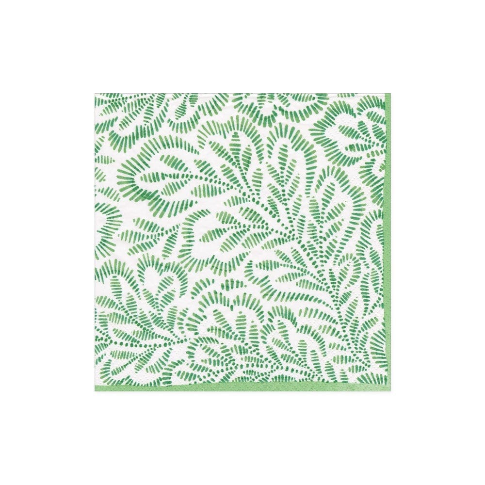 Green Block Print Leaves Cocktail Napkin