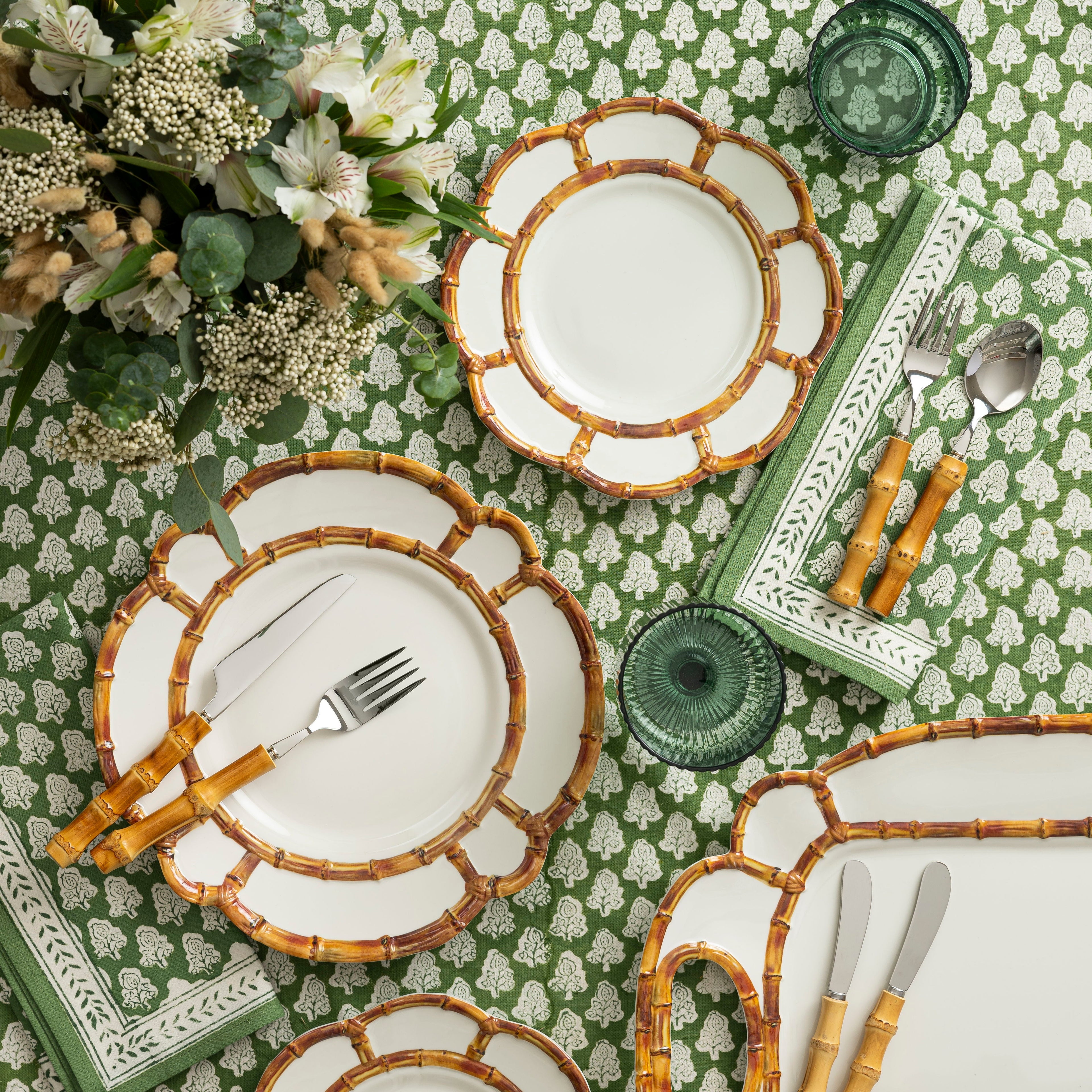 Green Pom 90" Round Tablecloth