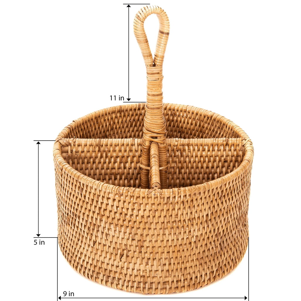 Rattan 4-Section Caddy or Cutlery Holder