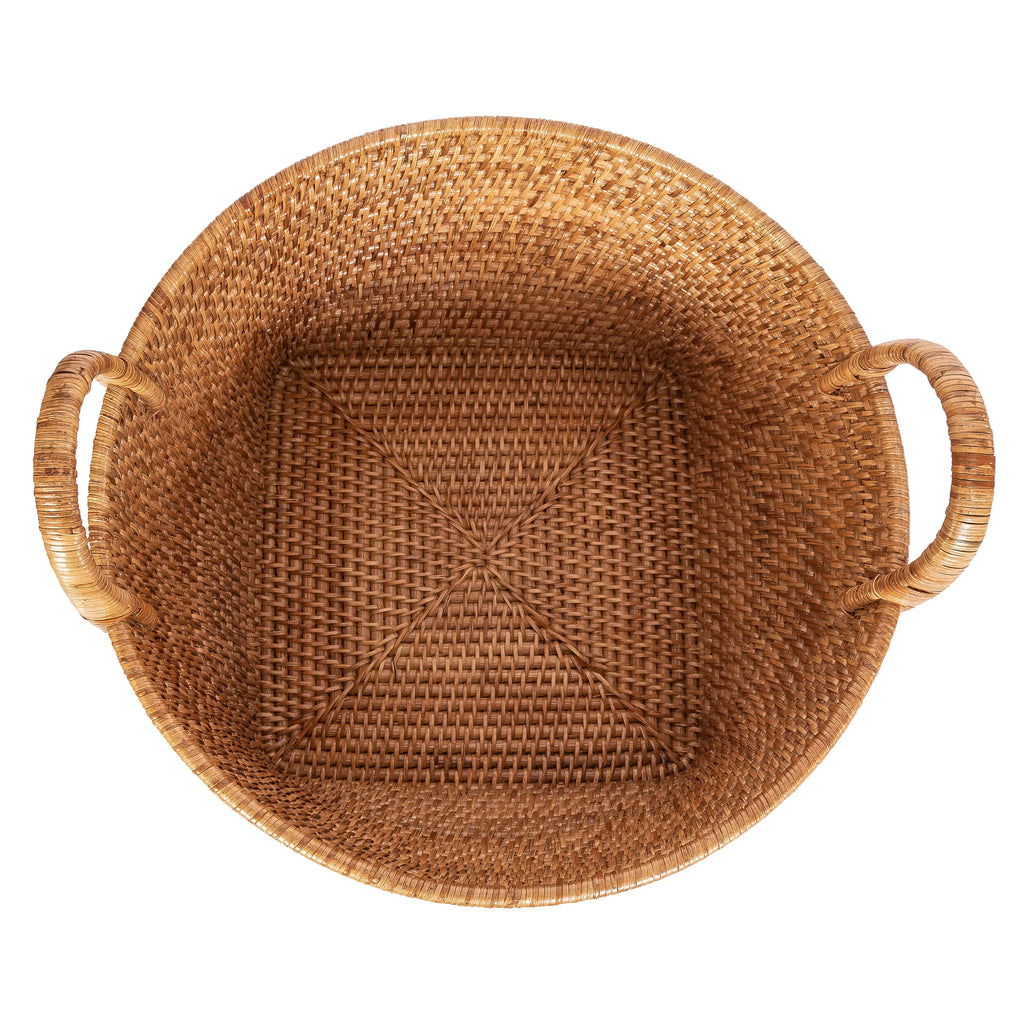 Round Rattan Basket with Hoop Handles
